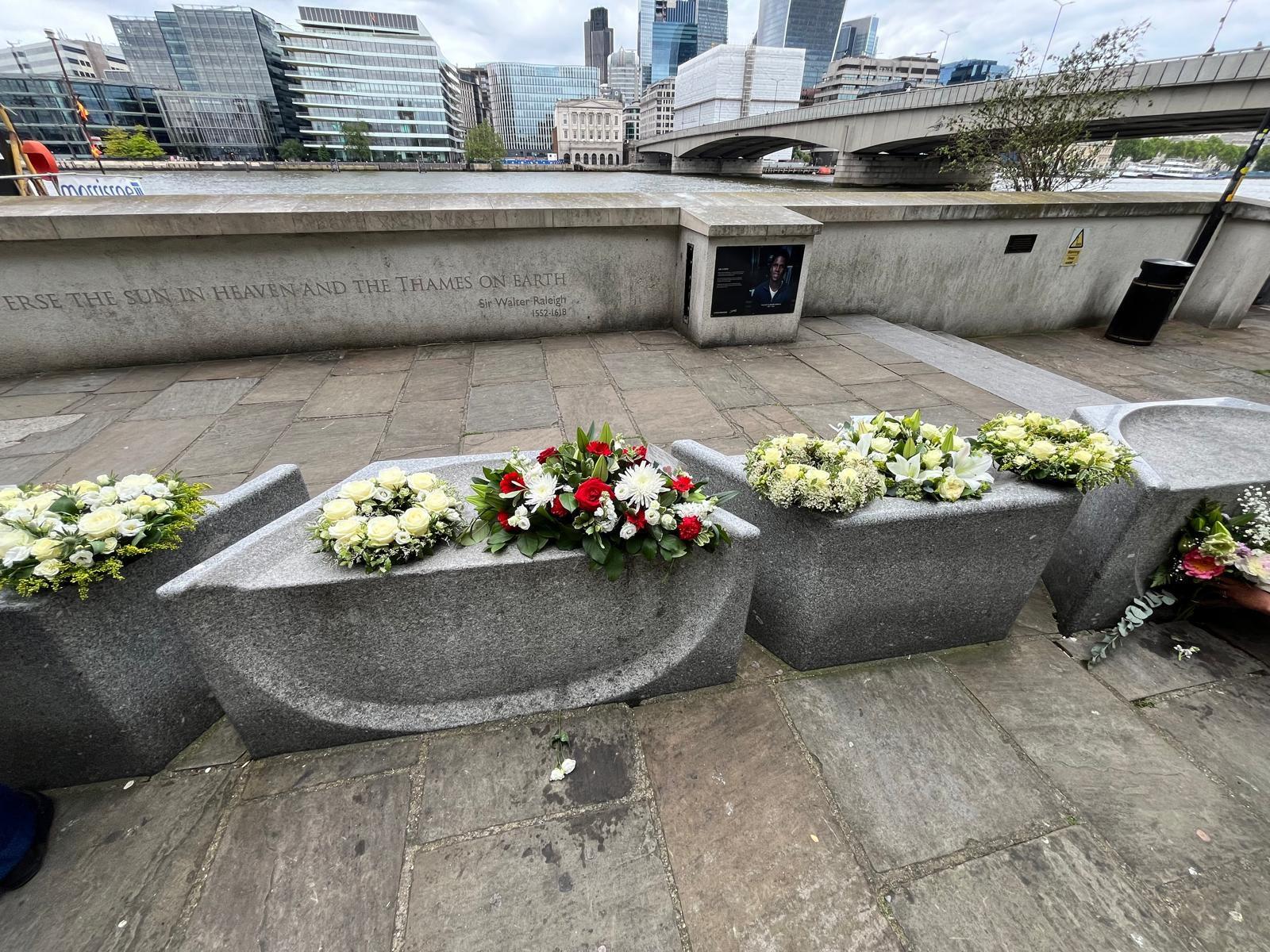 Wreaths near the permanent memorial